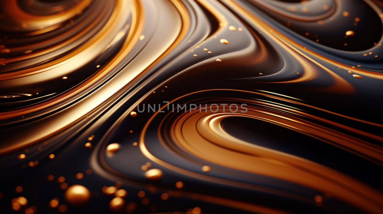 A close up of a black and gold swirl pattern on the surface