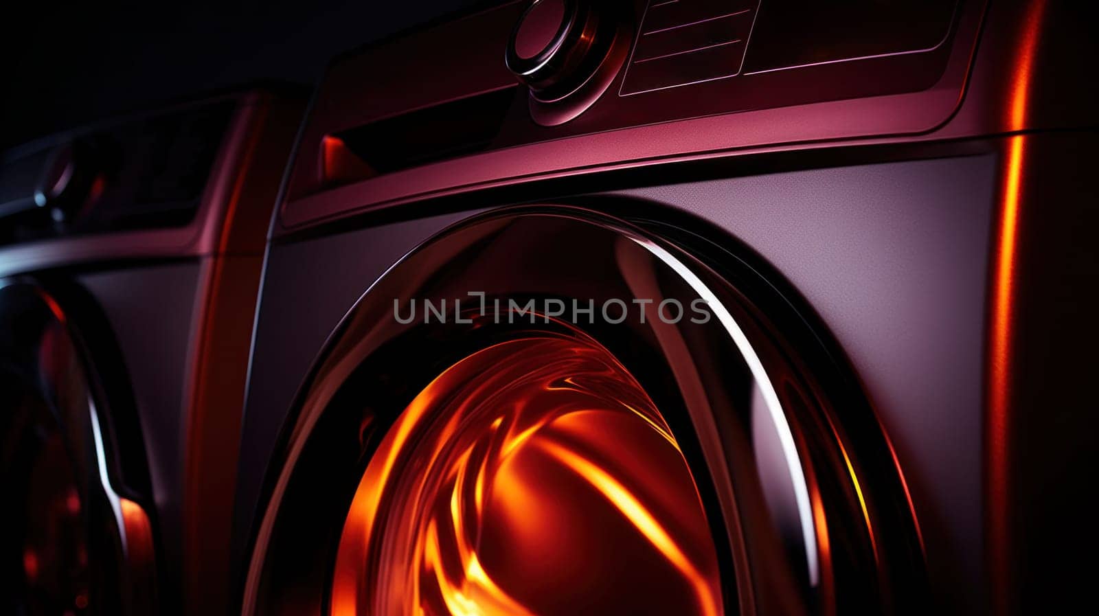 A close up of a washer and dryer with the lights on