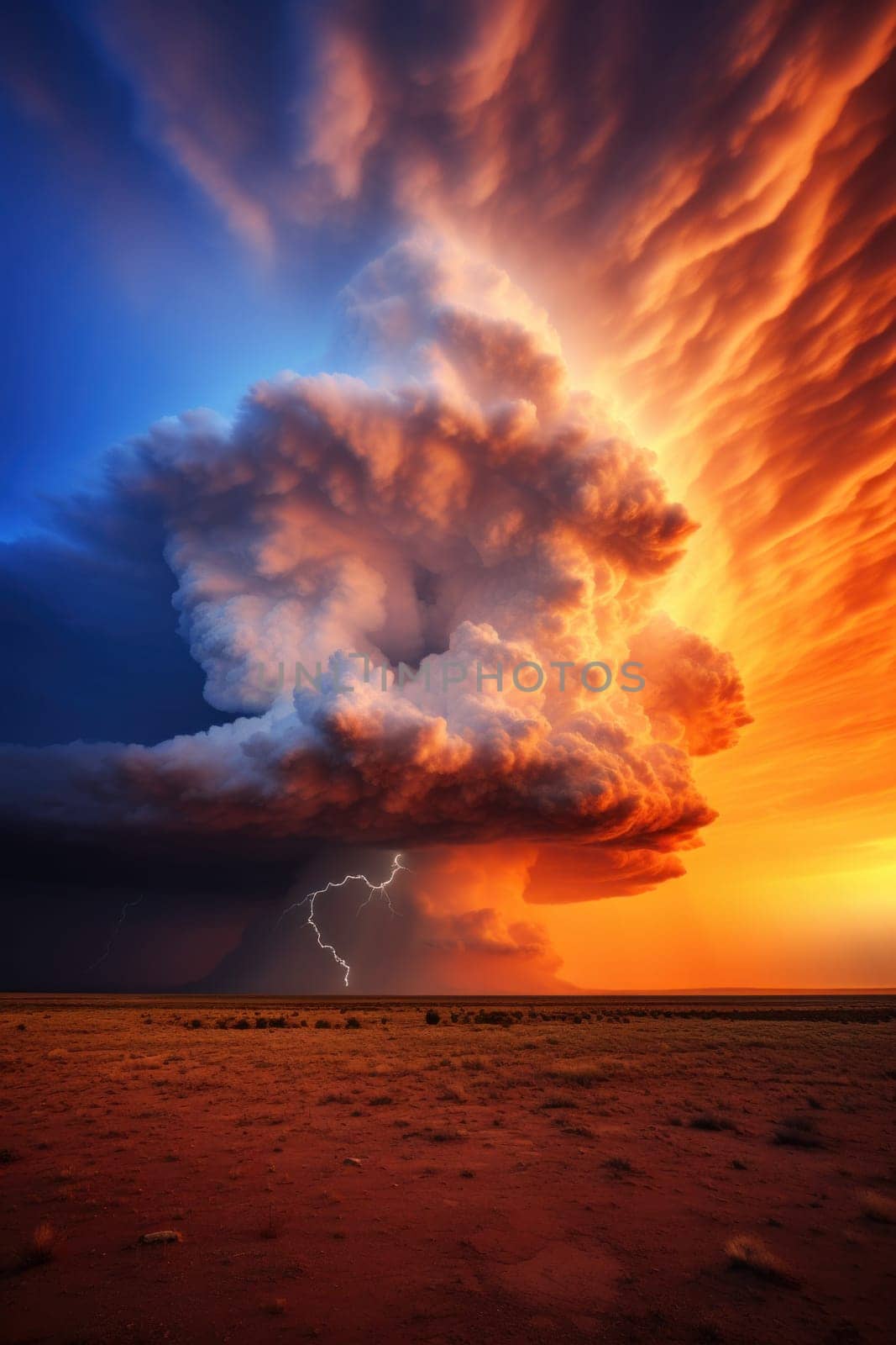 A large cloud with a lightning bolt in the middle of it