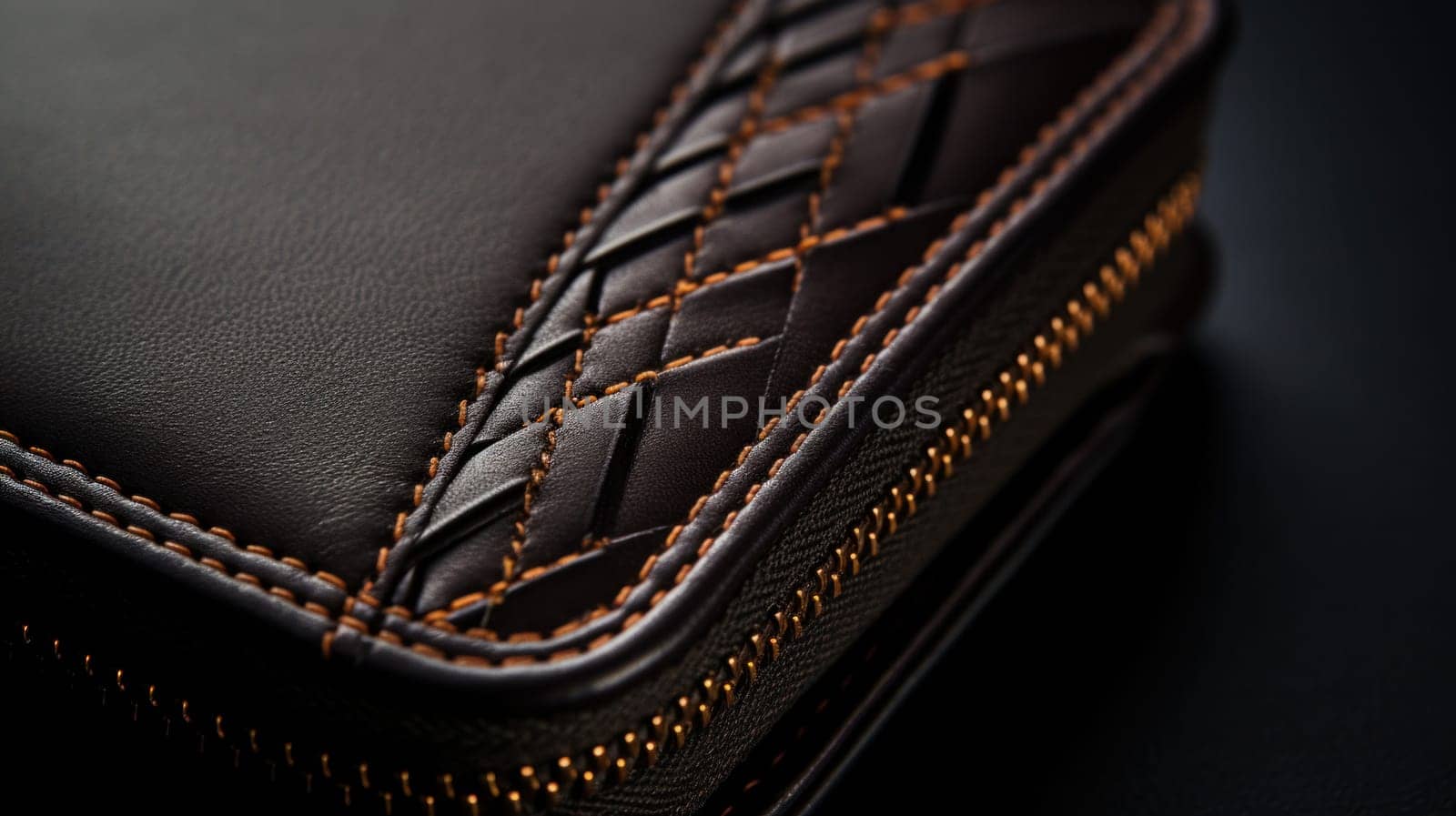 A close up of a brown leather case with stitching on it