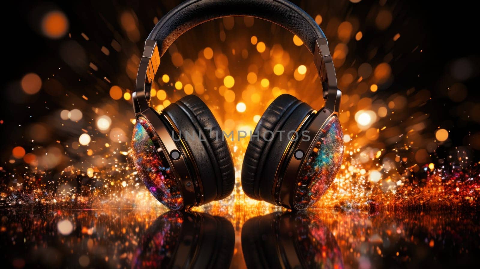 A pair of headphones with lights shining on them