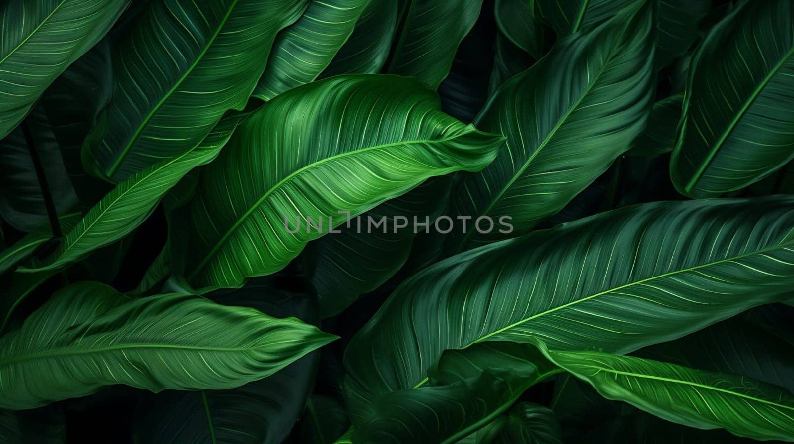 Lush green leaves with intricate patterns, full frame, vibrant. High quality photo