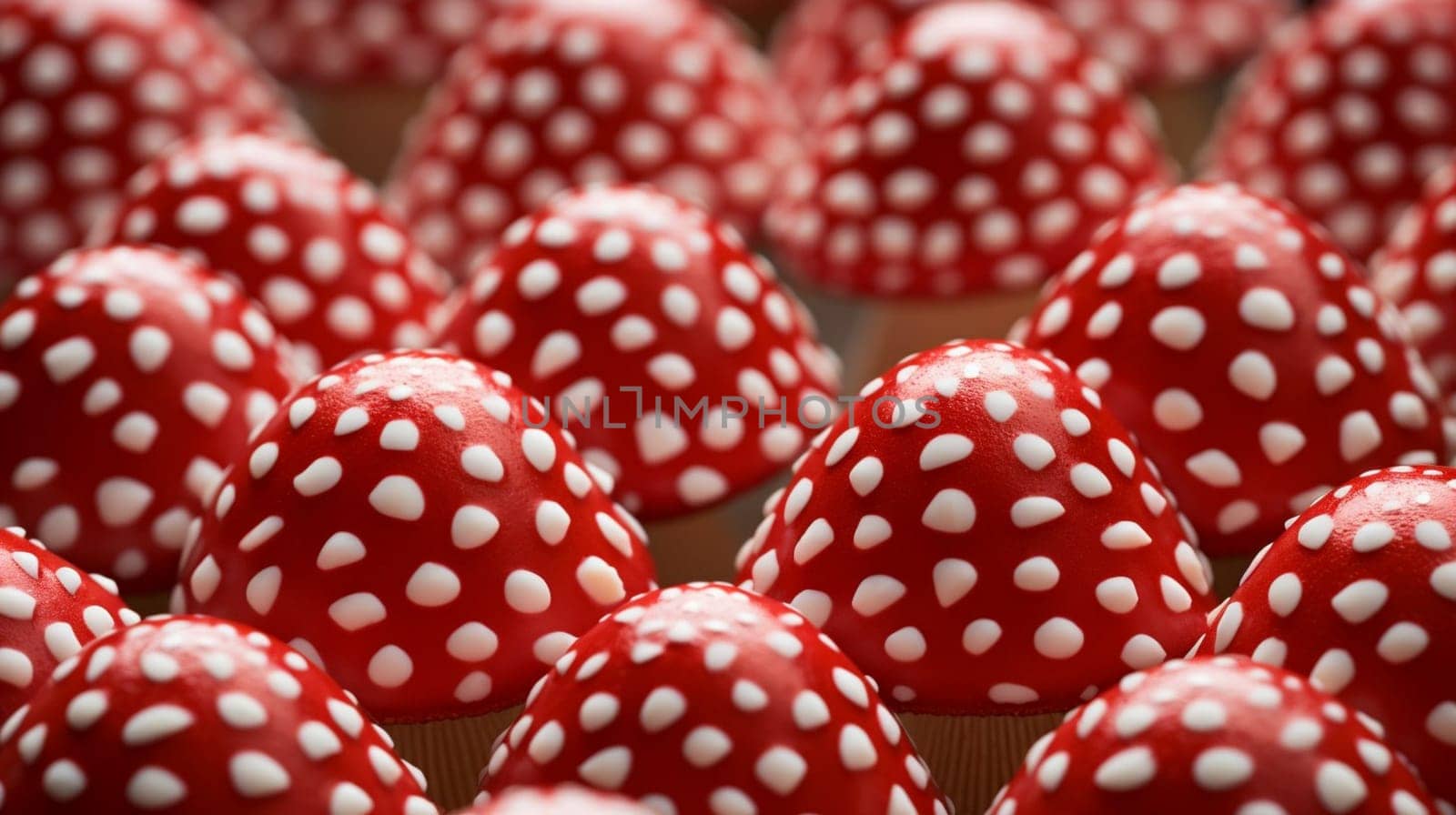 Vibrant red mushrooms with white spots, close-up, with a blurry background. High quality photo