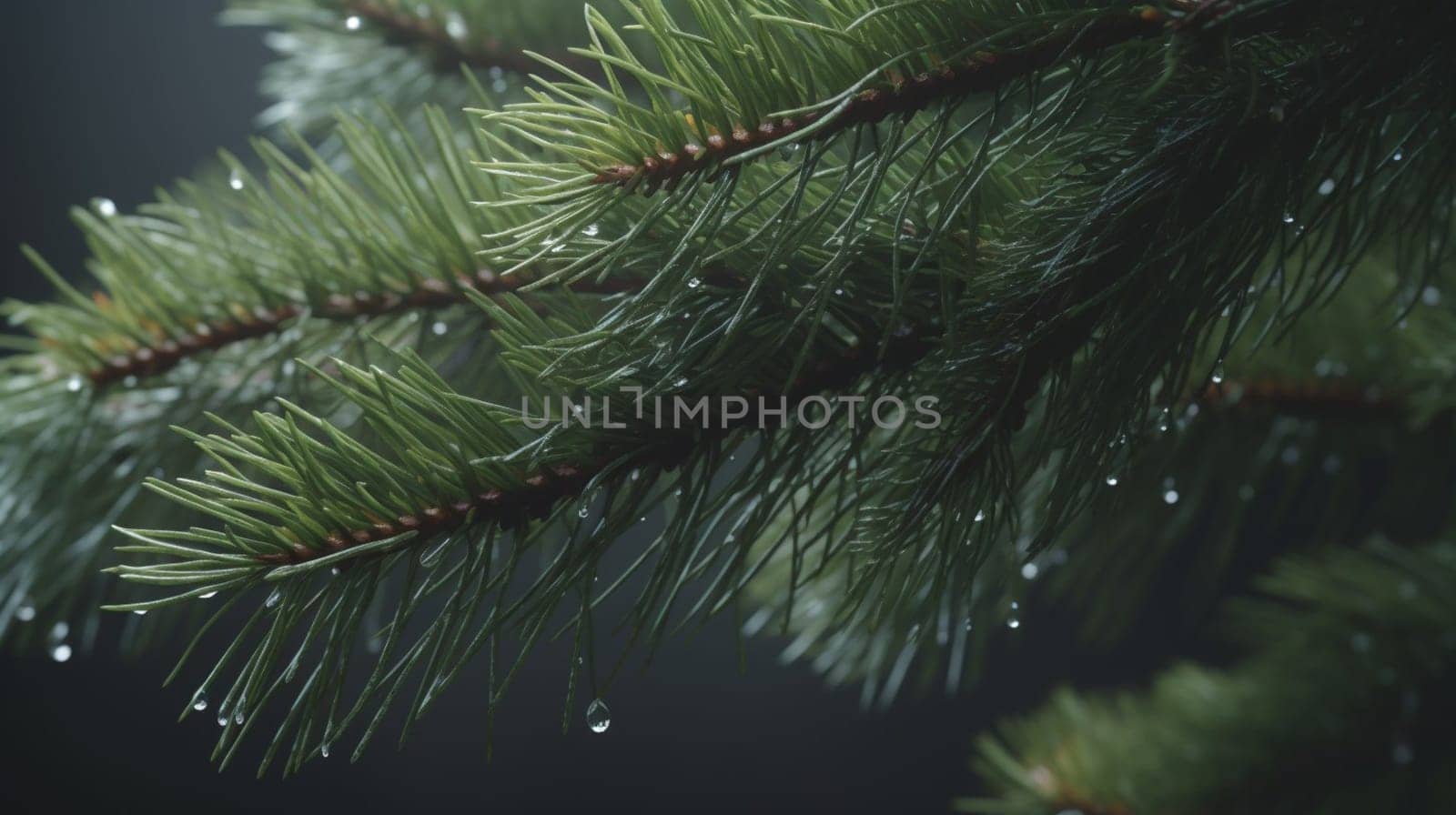 A close up of the evergreen branches of a coniferous Christmas tree, showcasing the larch twigs and terrestrial plant in a festive landscape