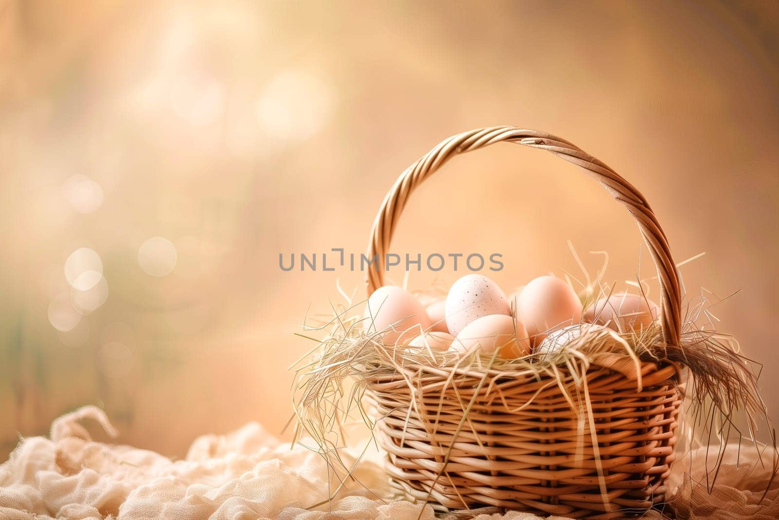 Easter eggs in grass with sunlight background ai generated image