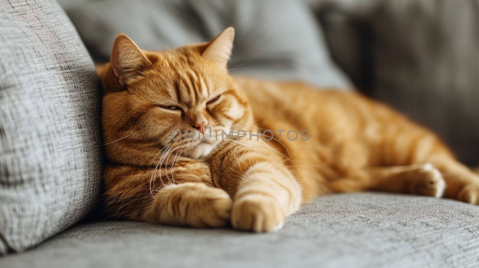 A cat laying on a couch with its eyes closed, AI by starush
