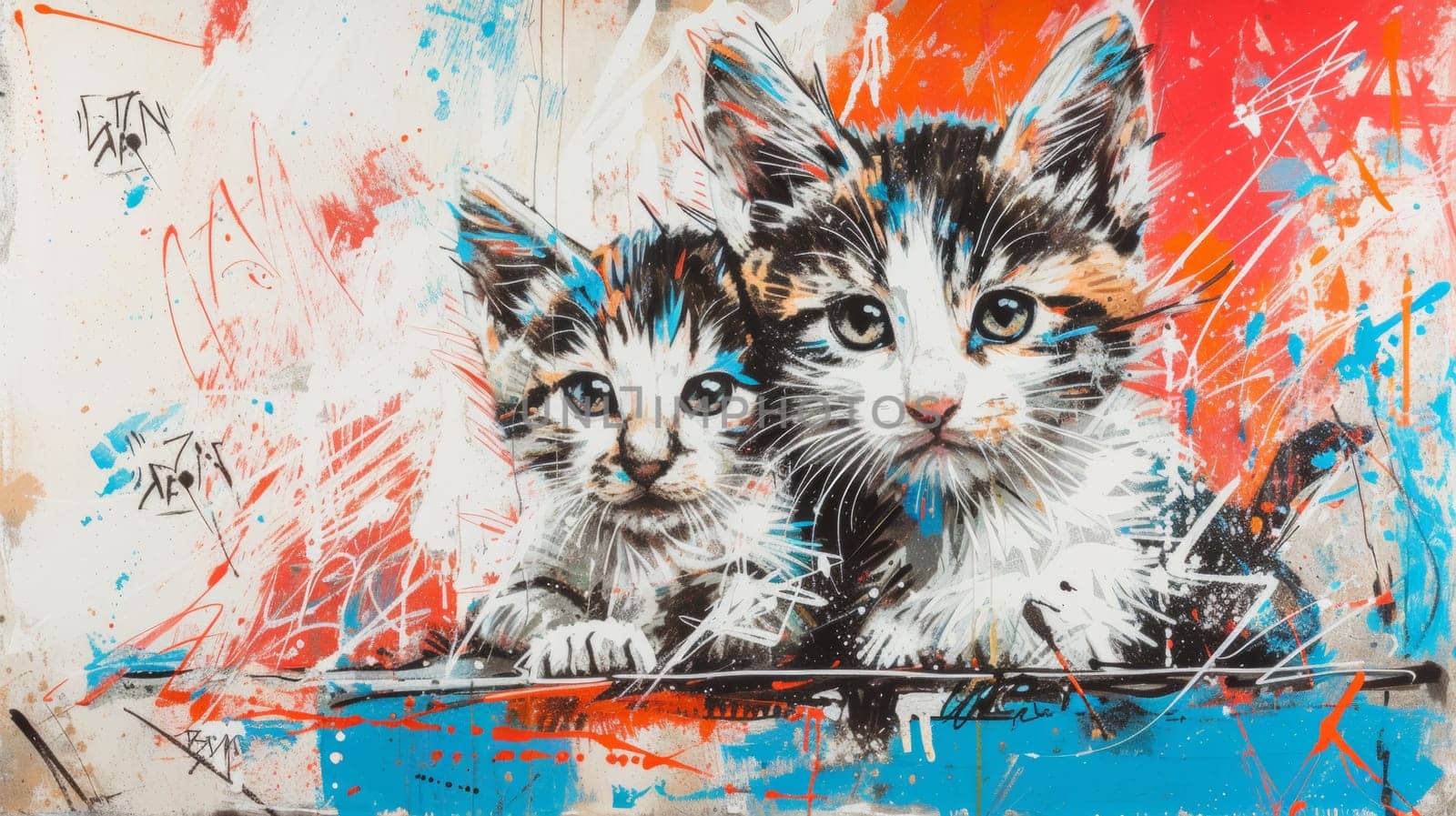 A painting of two kittens sitting on a piece of paper, AI by starush