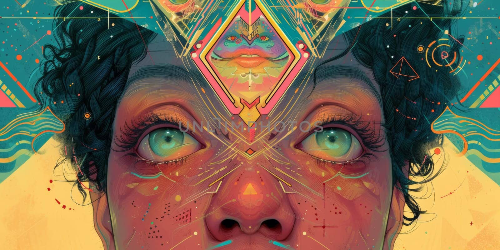 A woman with a face that is covered in geometric shapes, AI by starush