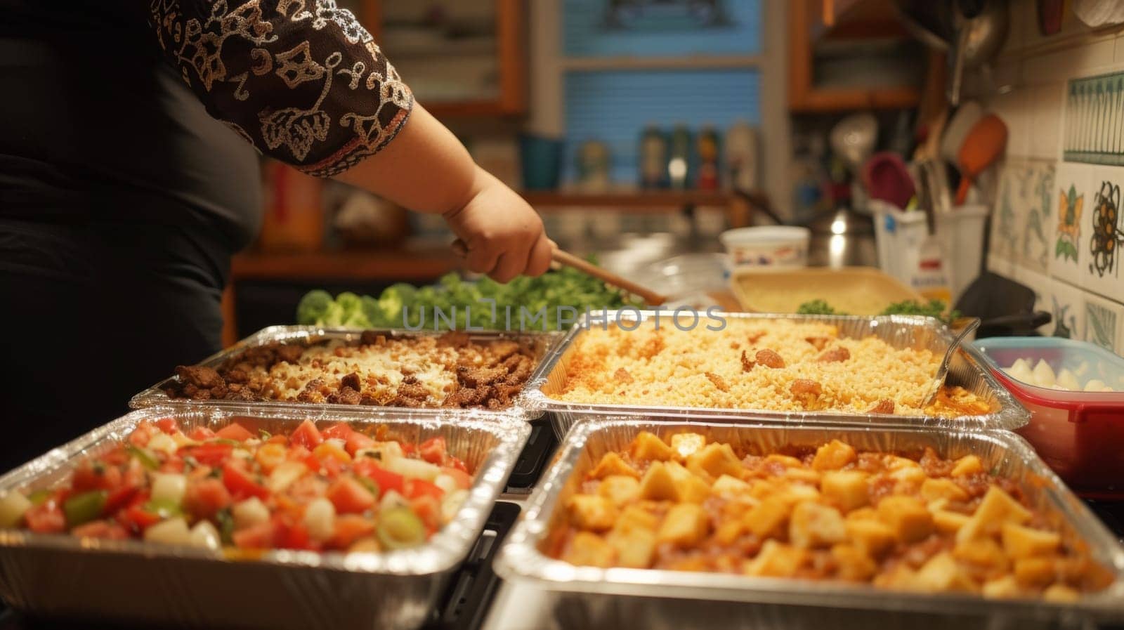 A person is preparing food in a pan on the stove