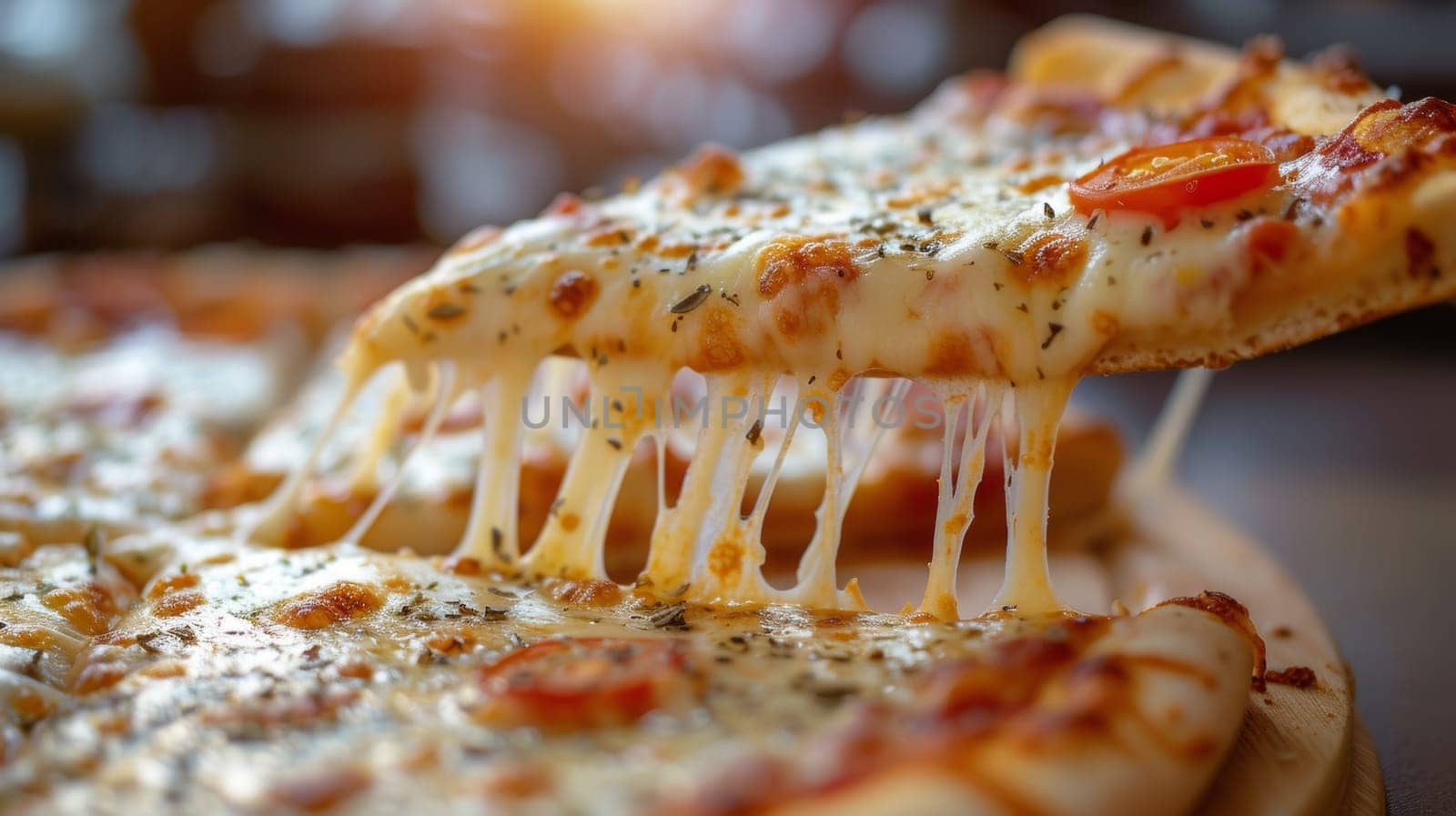 A close up of a pizza with cheese and tomatoes on it