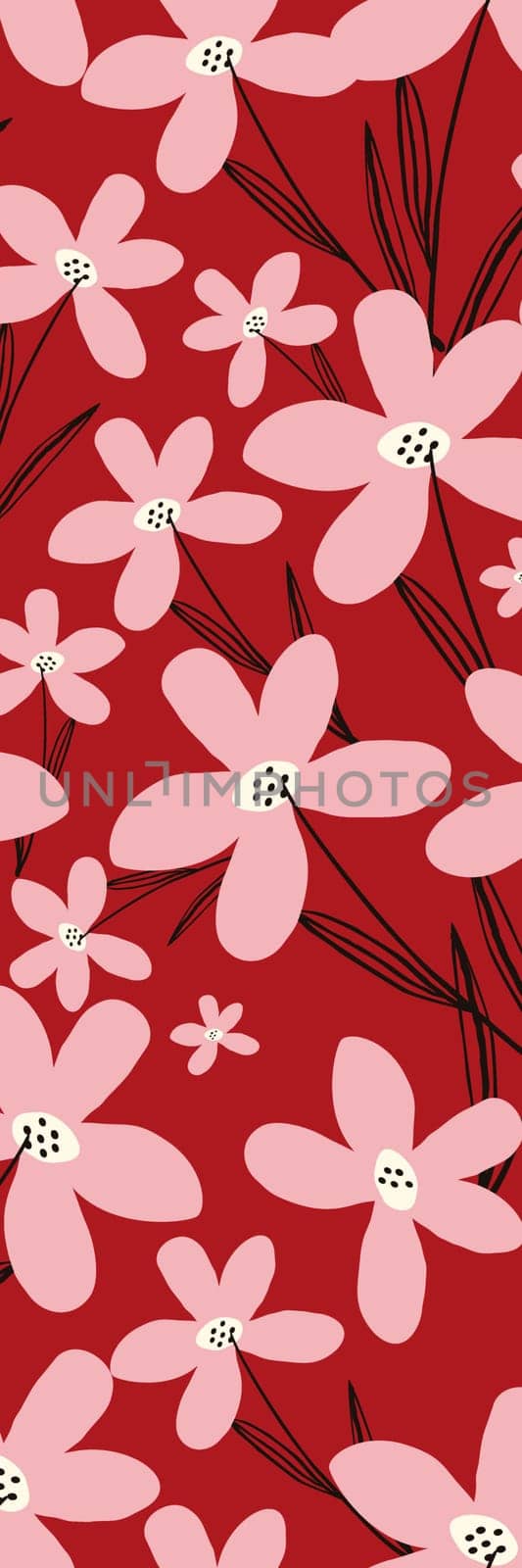 Red floral printable bookmark with spring flowers by Dustick