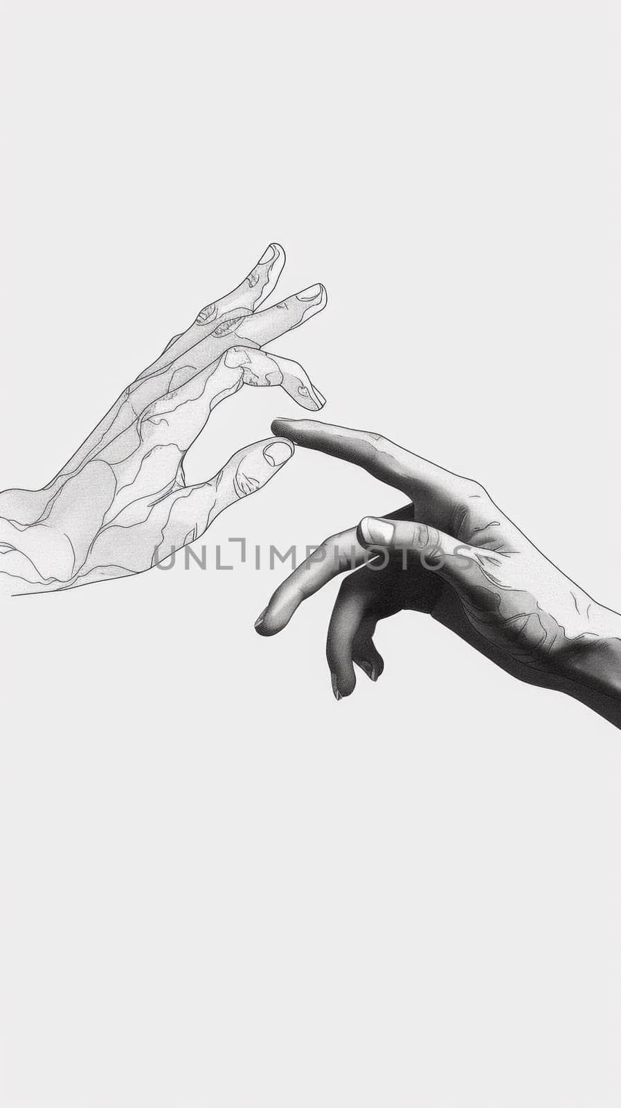 A drawing of two hands reaching for each other, AI by starush