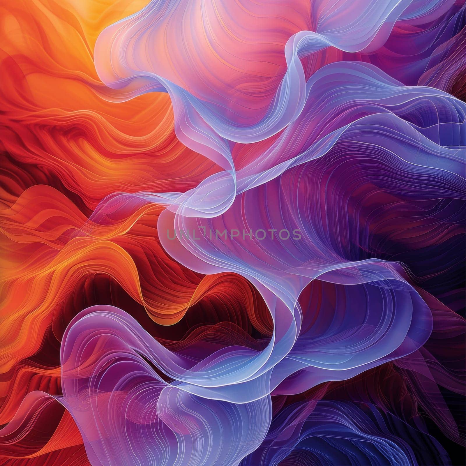 A close up of a colorful abstract painting with waves