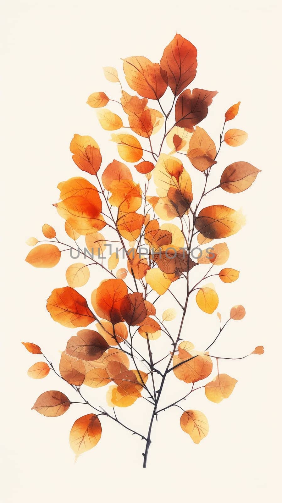 A picture of a painting with leaves on it and some water, AI by starush