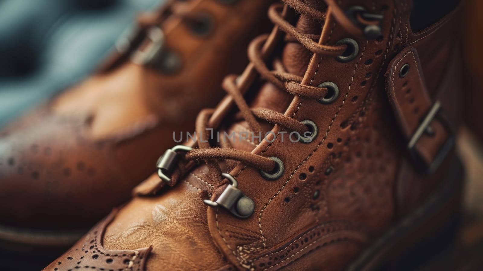 A close up of a pair of brown boots sitting on top of something, AI by starush