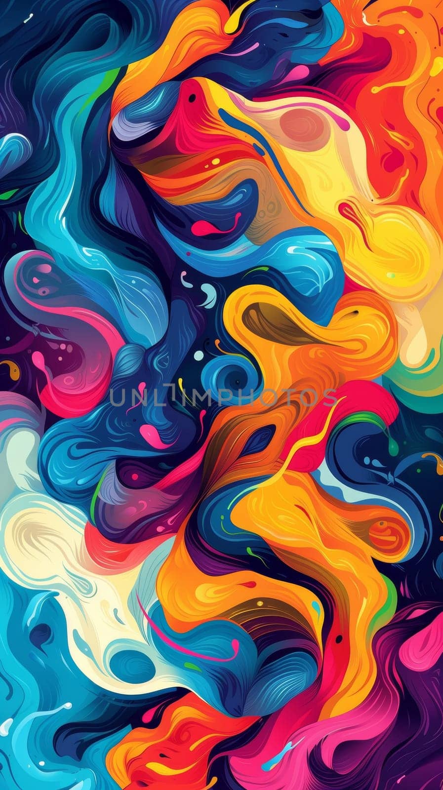 A colorful abstract painting with a lot of different colors, AI by starush