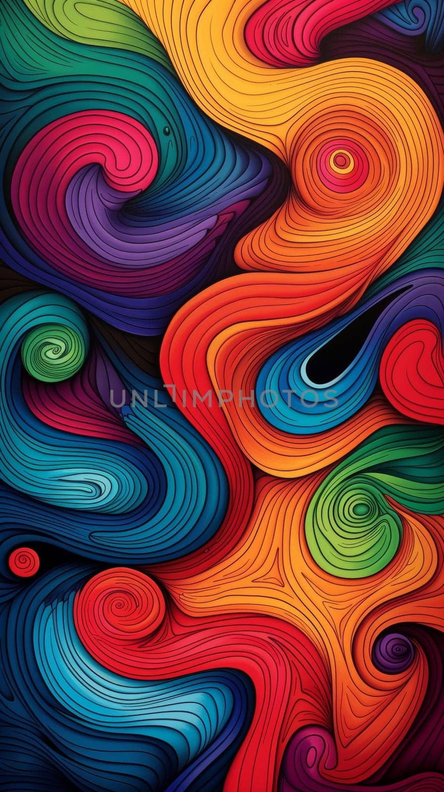 A colorful abstract painting with swirls of different colors