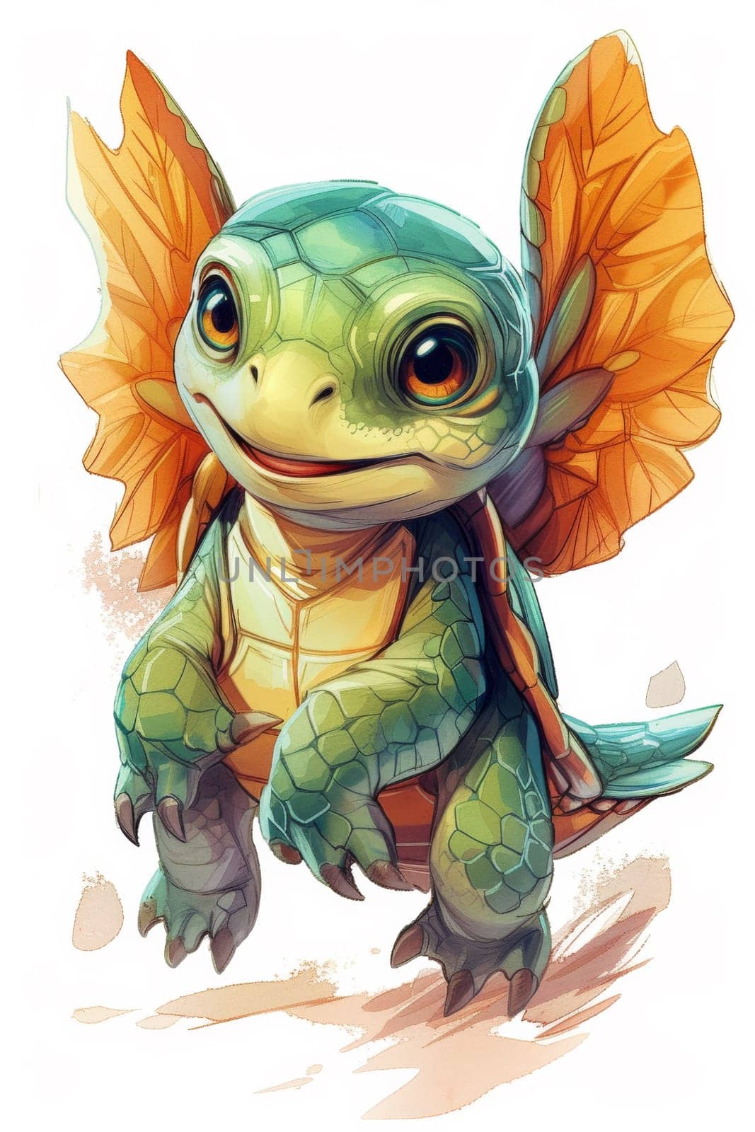 A small cartoon turtle with big eyes and wings, AI by starush