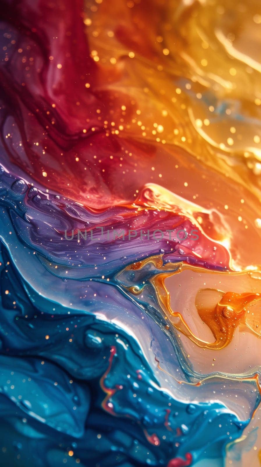 A close up of a colorful liquid that is flowing in the air, AI by starush