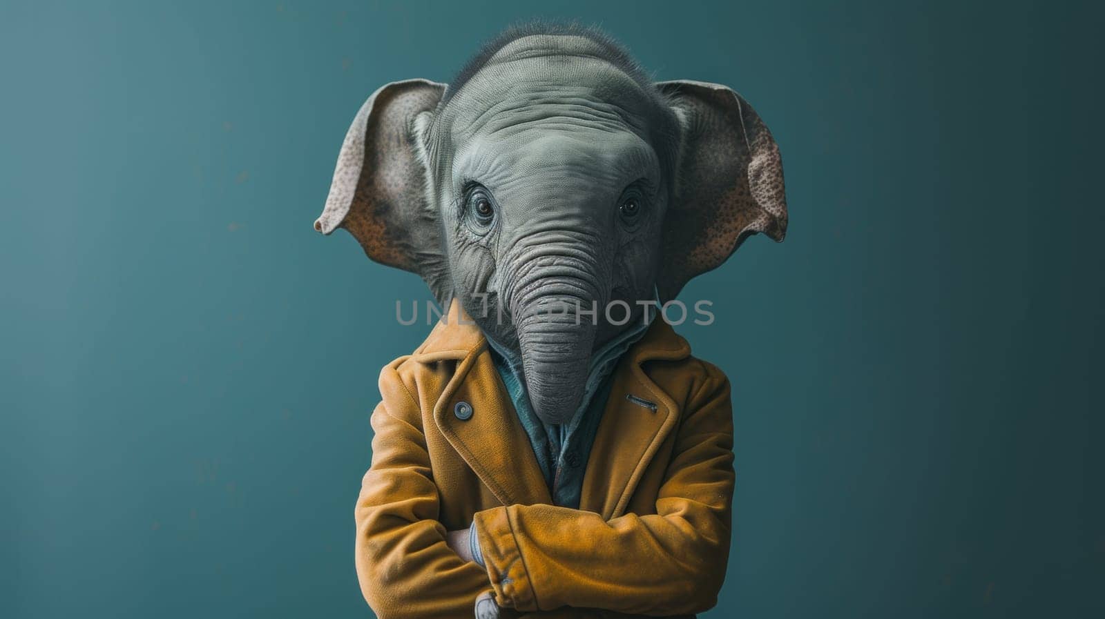 A person with a mask of an elephant on their face, AI by starush