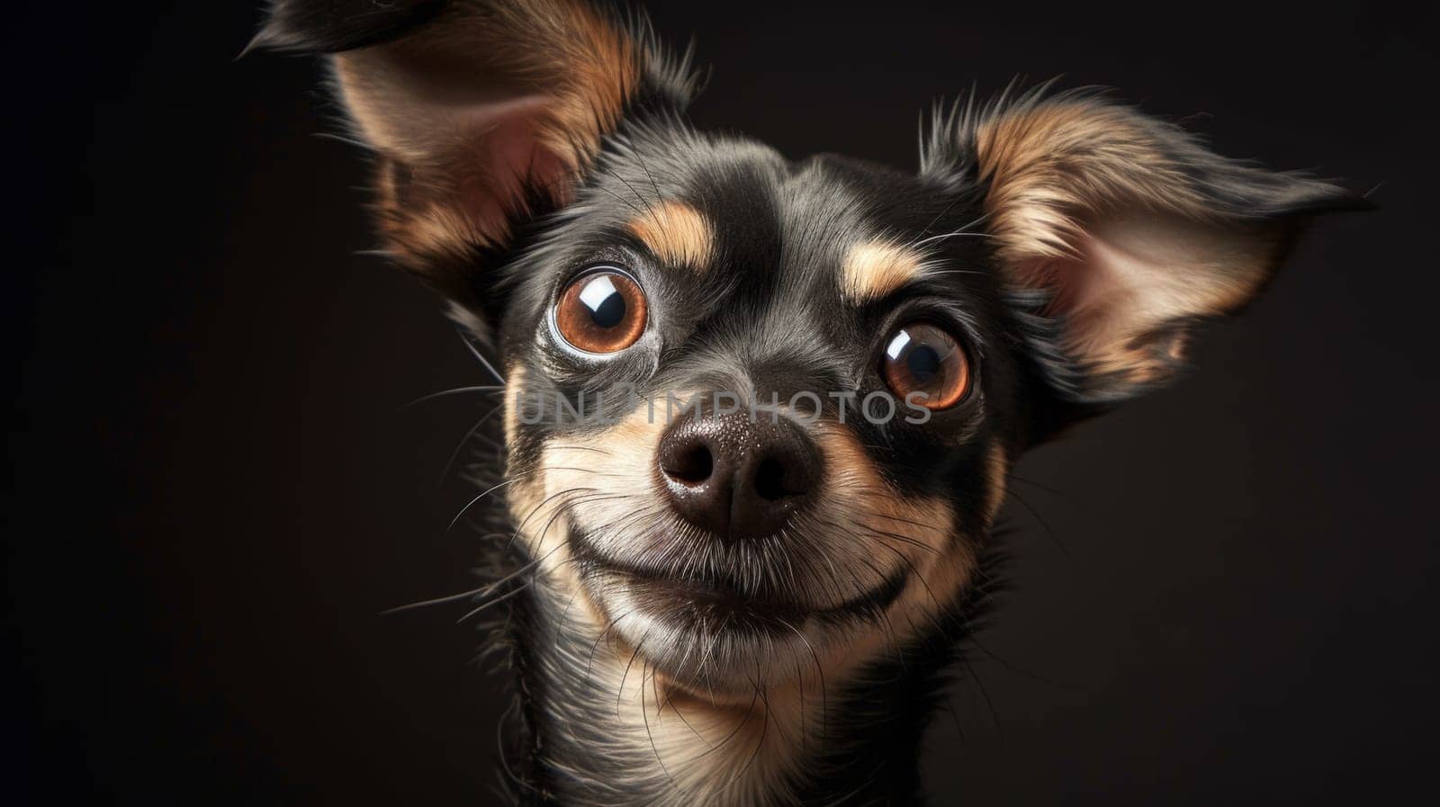 A close up of a dog with big brown eyes and ears