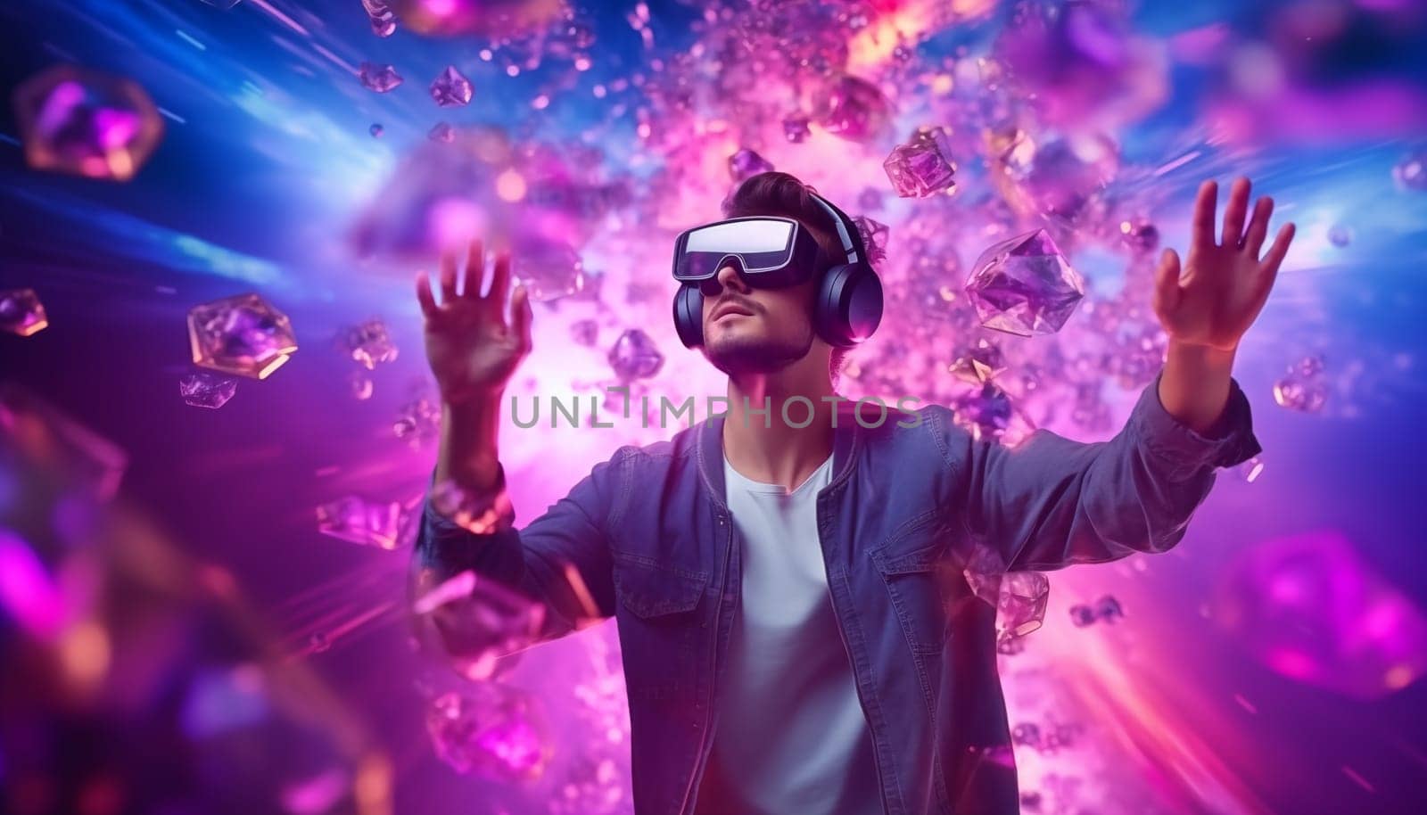 Man in VR glasses. High quality photo