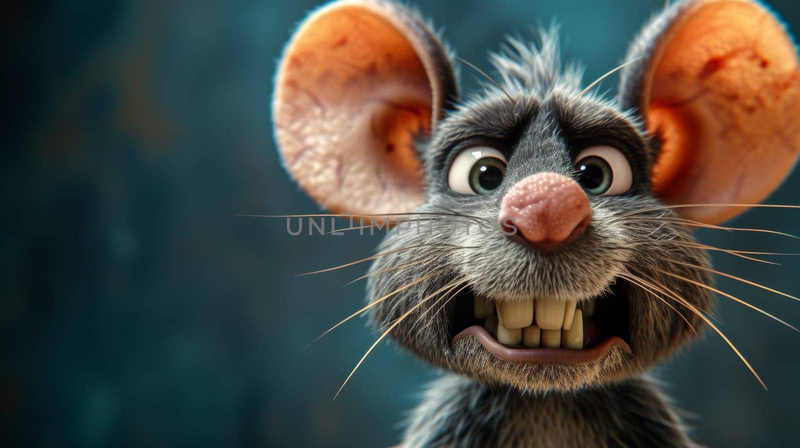 A close up of a rat with big ears and an angry look