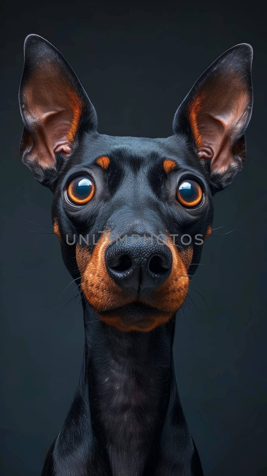 A black and tan dog with brown ears staring at the camera, AI by starush