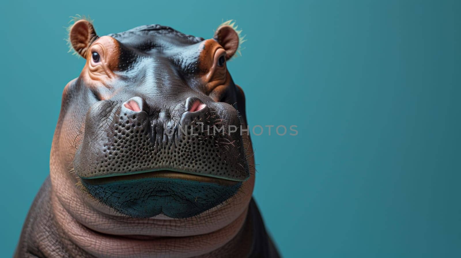 A close up of a hippo's face with the blue background, AI by starush