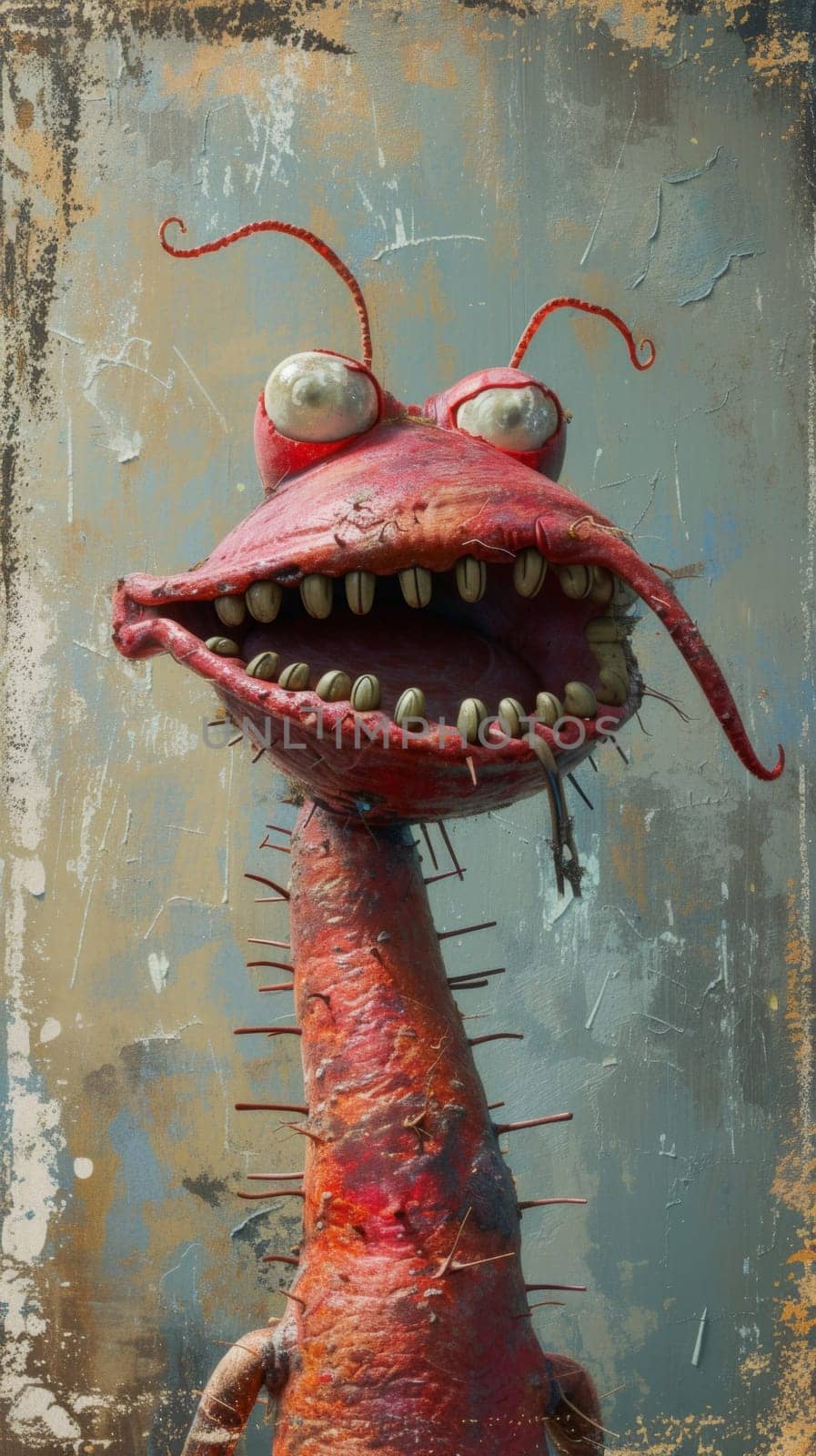 A close up of a red monster with spikes on its face, AI by starush