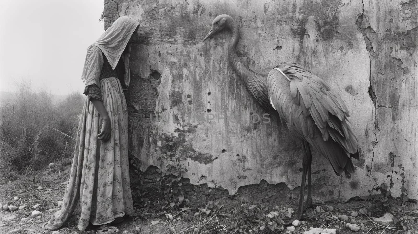 A woman in a dress standing next to an animal