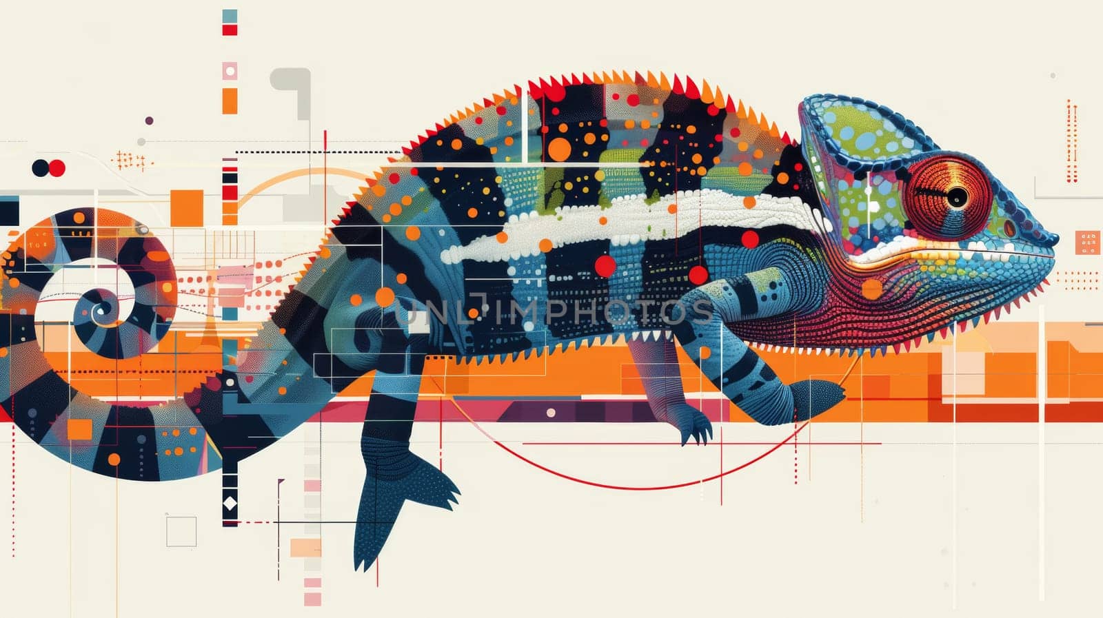 A colorful chameleon with geometric patterns on its back, AI by starush