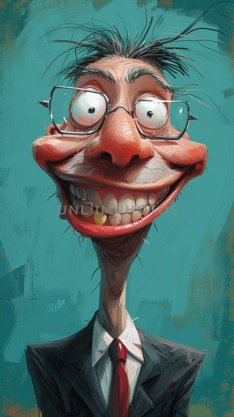 A cartoon character with a big nose and glasses, AI by starush