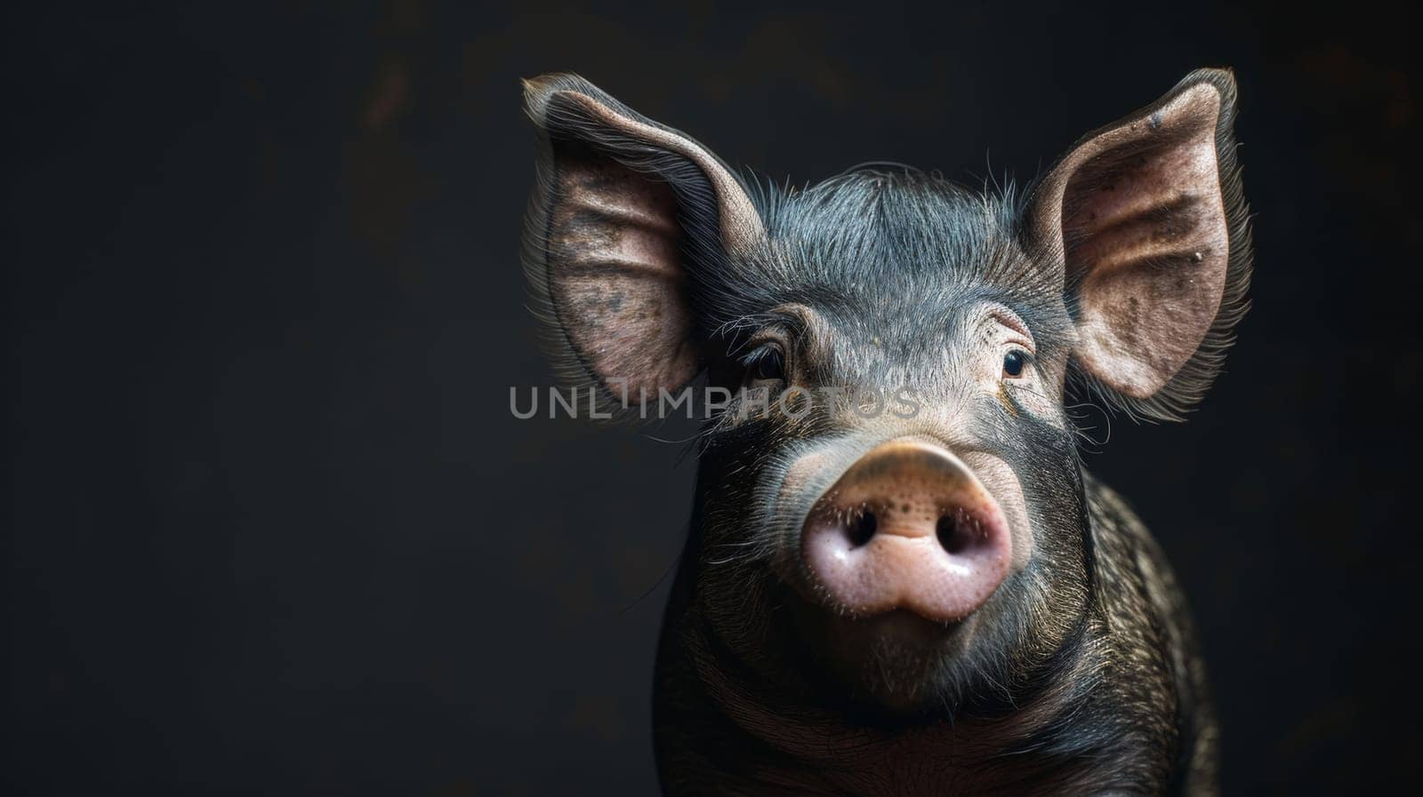 A pig with a dark background and ears sticking out, AI by starush