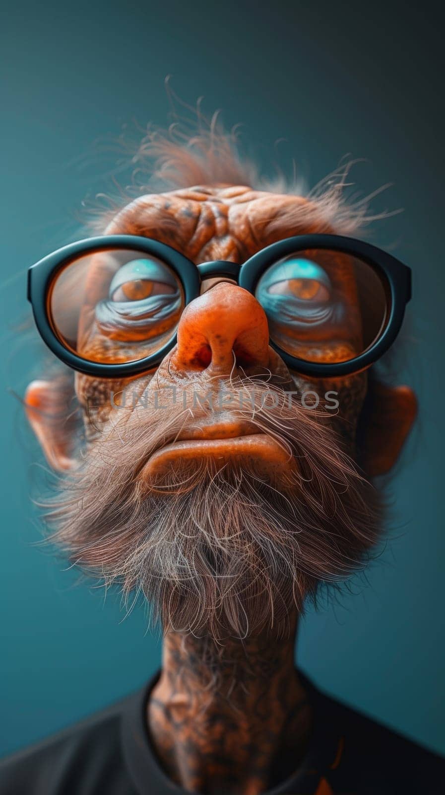 A close up of a man with glasses and beard wearing black