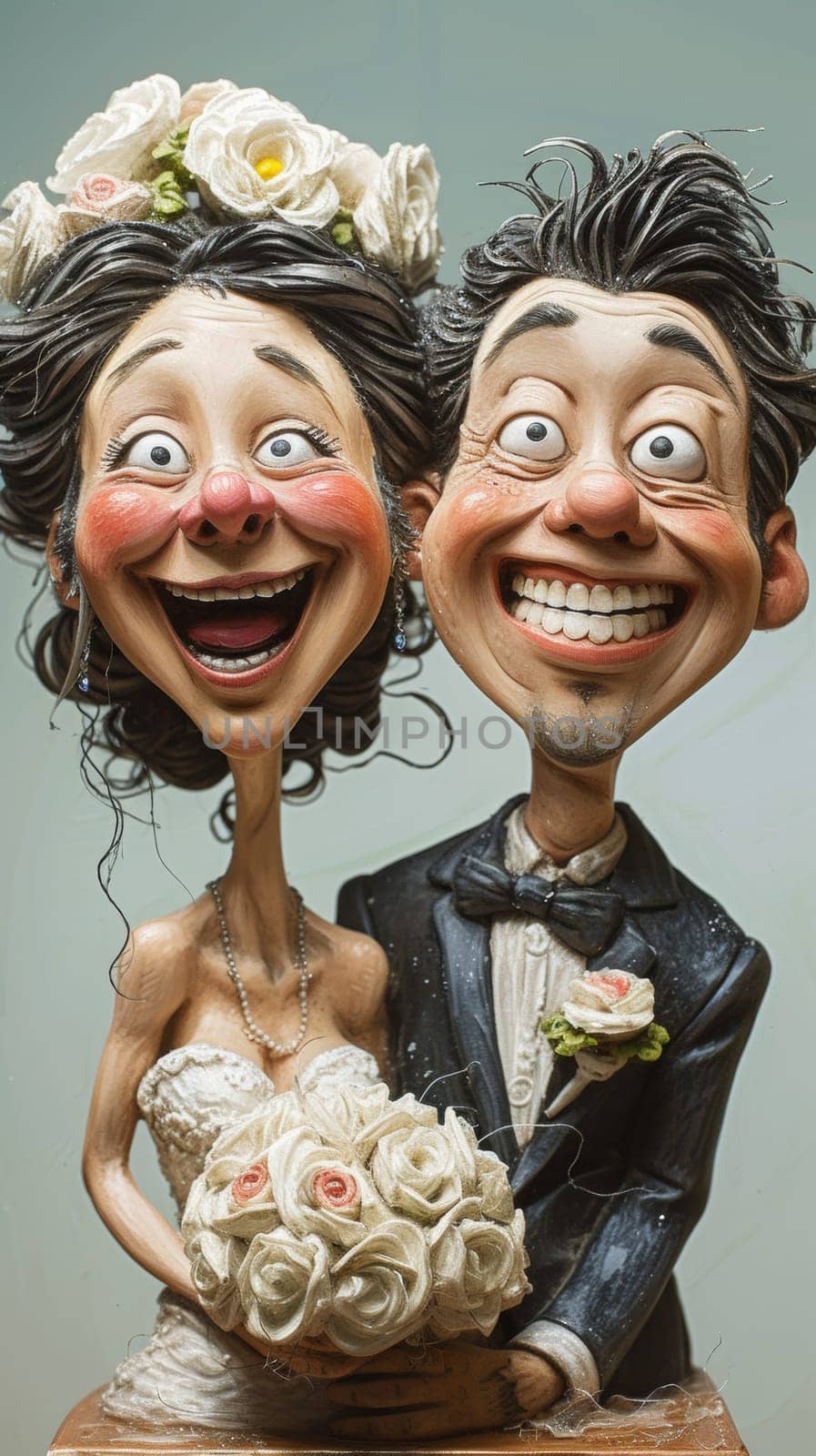 A couple of a man and woman with clown heads