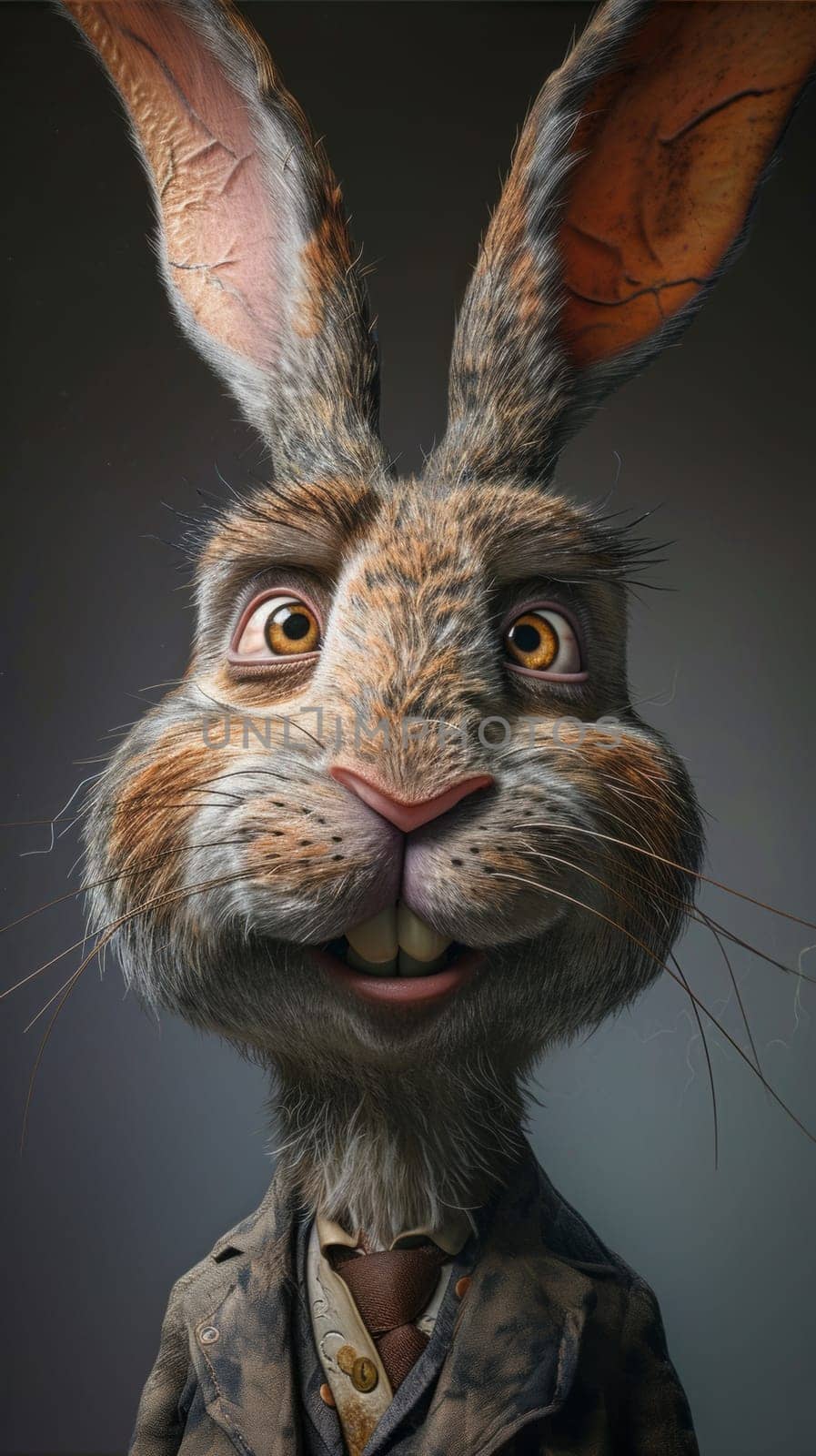 A close up of a rabbit with big eyes and smiling, AI by starush