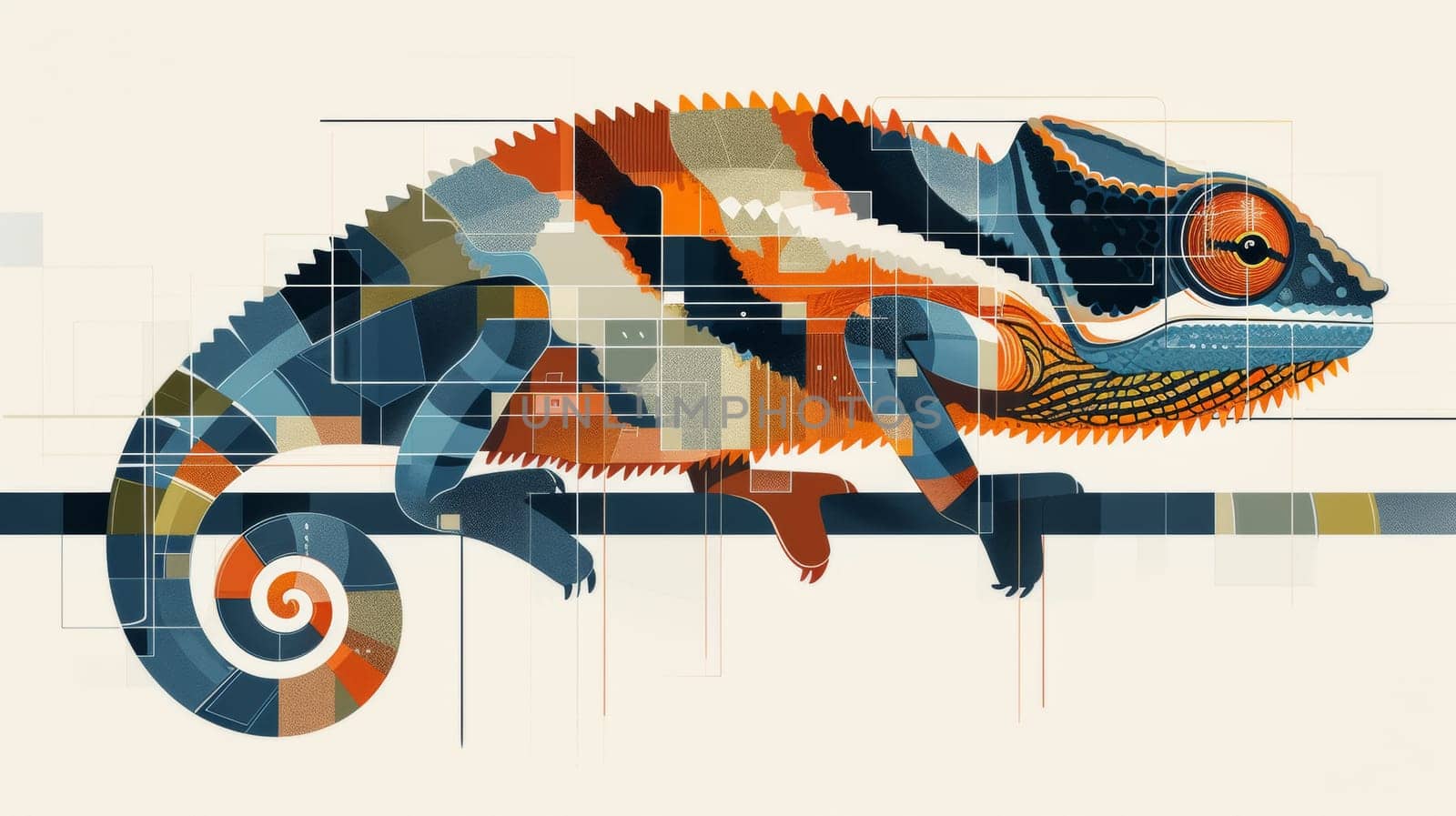 A colorful chameleon with geometric patterns on its back, AI by starush