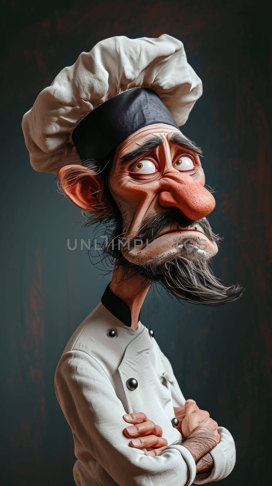 A cartoon of a man in chef's hat and white shirt, AI by starush