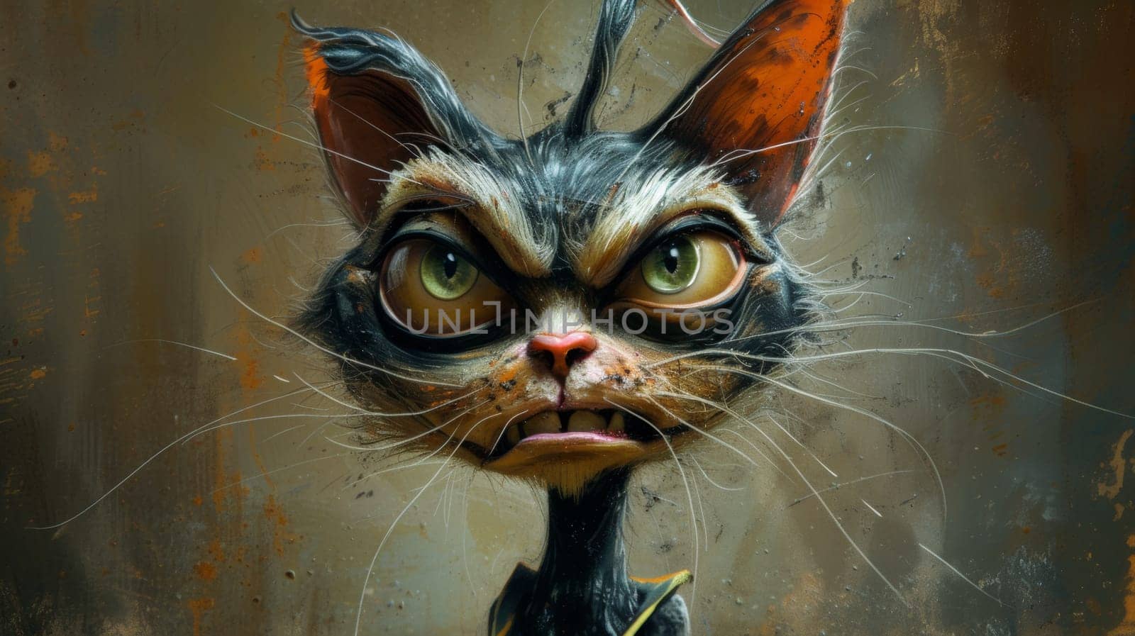 A close up of a cat with an angry expression on its face, AI by starush