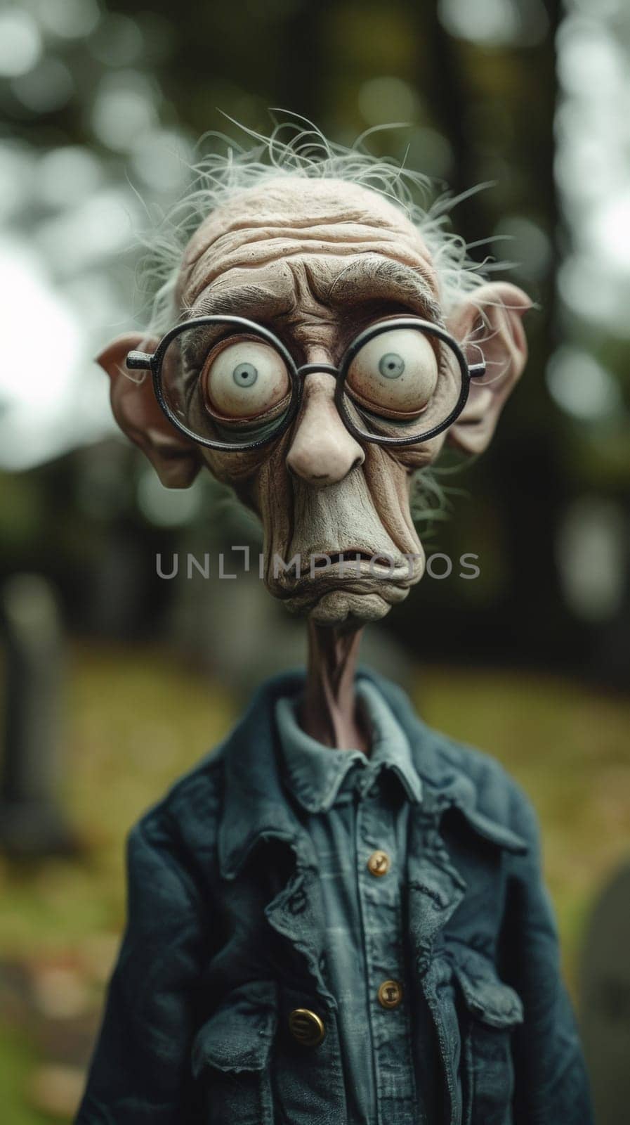 A creepy looking old man with glasses and a jacket