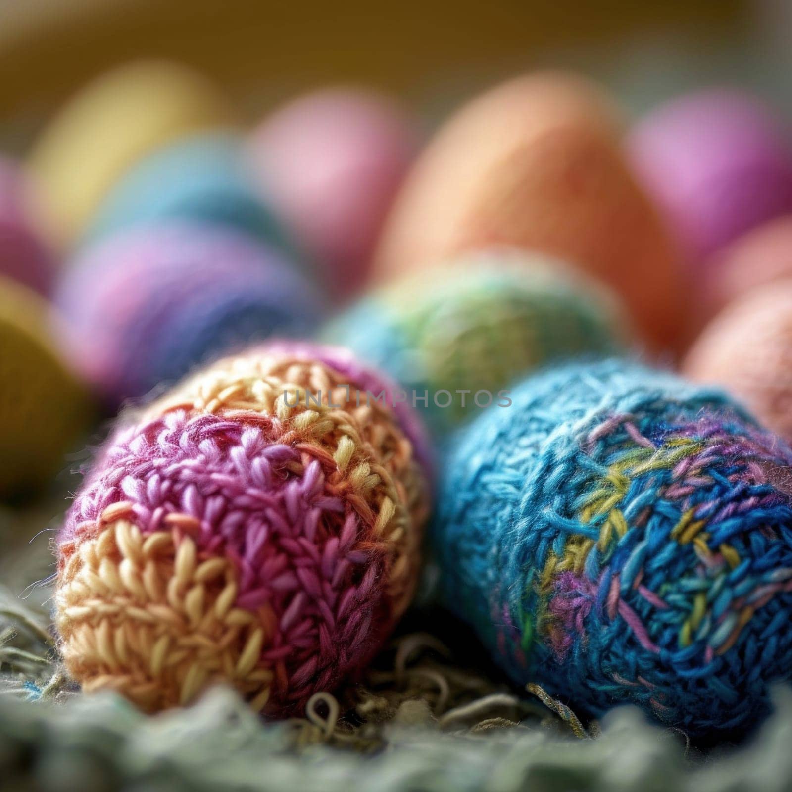 A close up of a bunch of colorful eggs laying on top of each other
