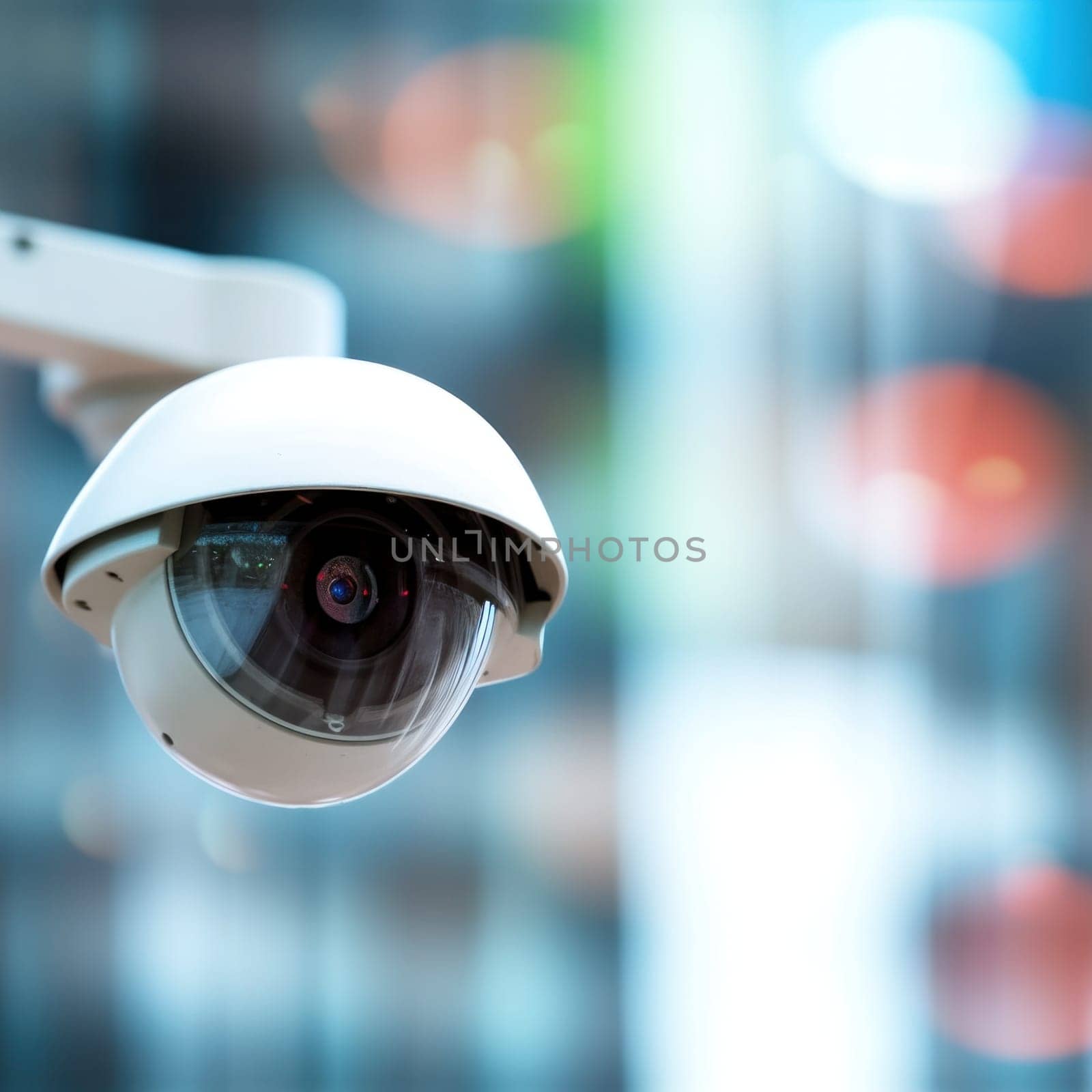 A close up of a security camera mounted on the side of building