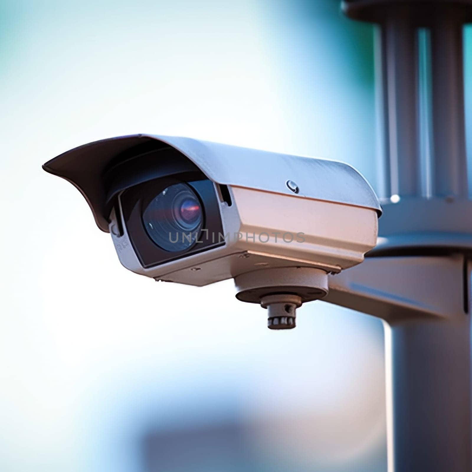 A close up of a security camera mounted on top of a pole