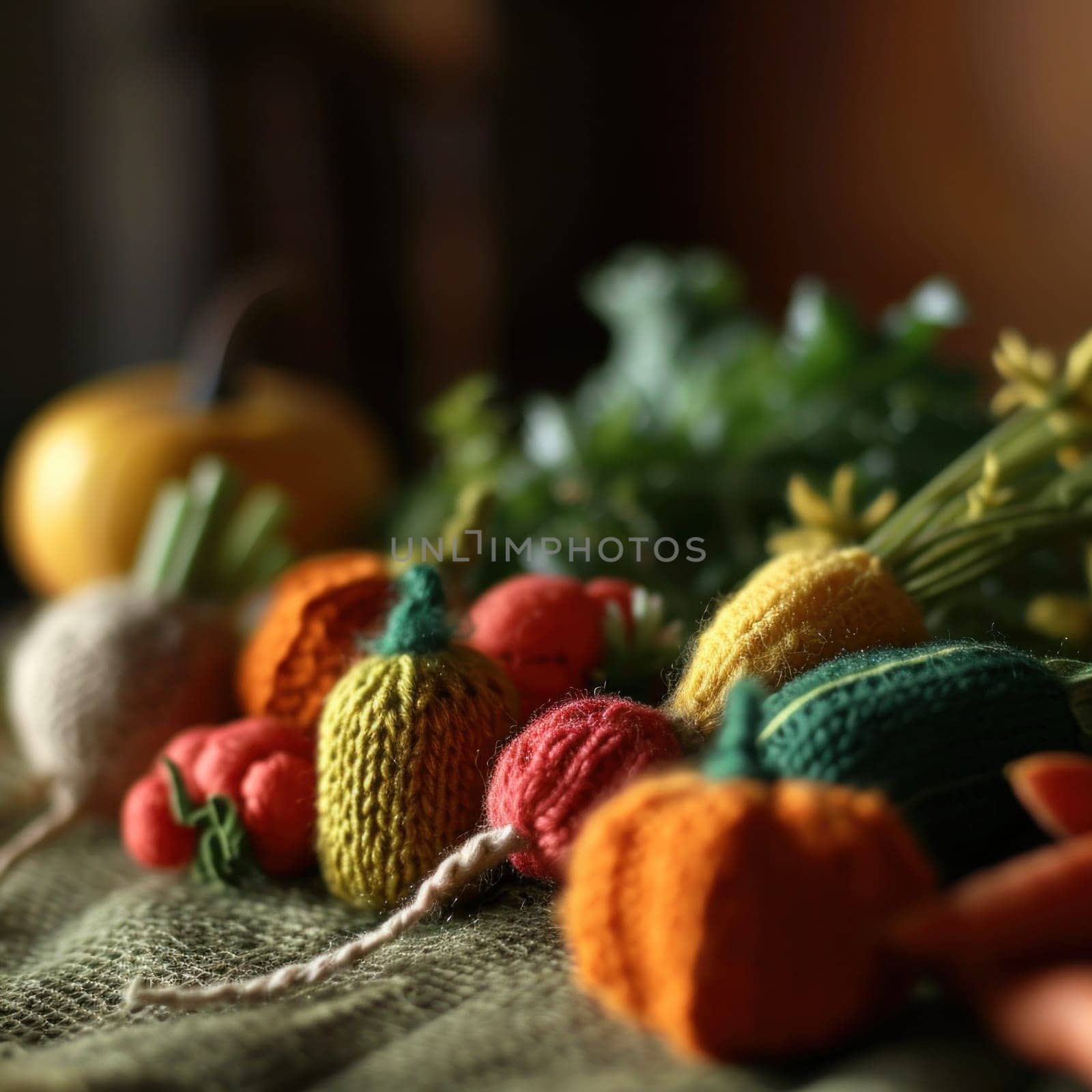 A close up of a bunch of vegetables that are knitted