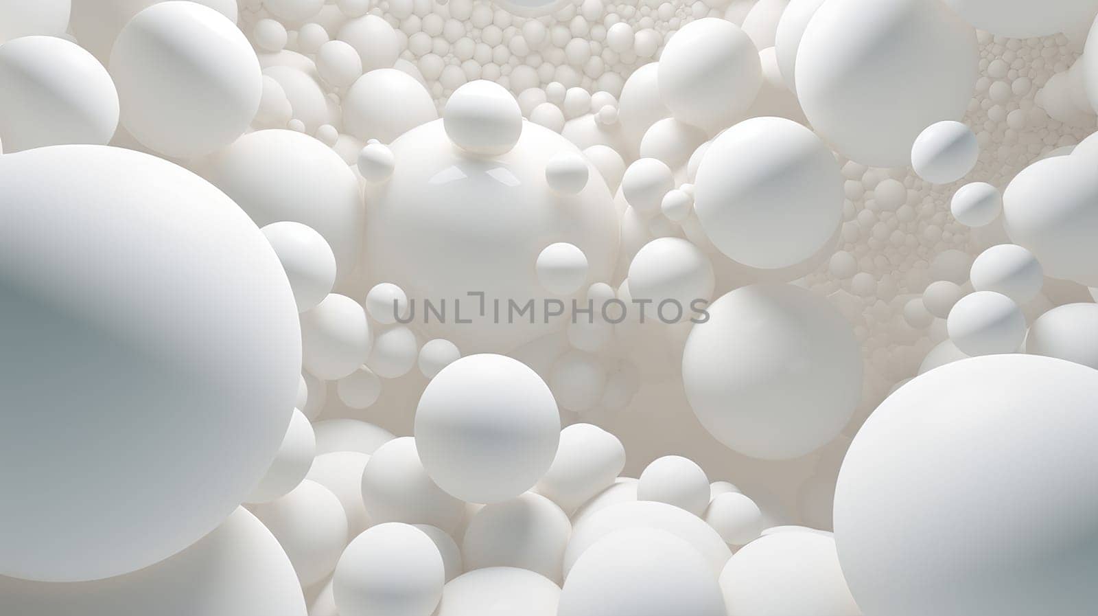 Beautiful luxury creative 3D modern abstract light background consisting of white balls and spheres with light digital effect, copy space
