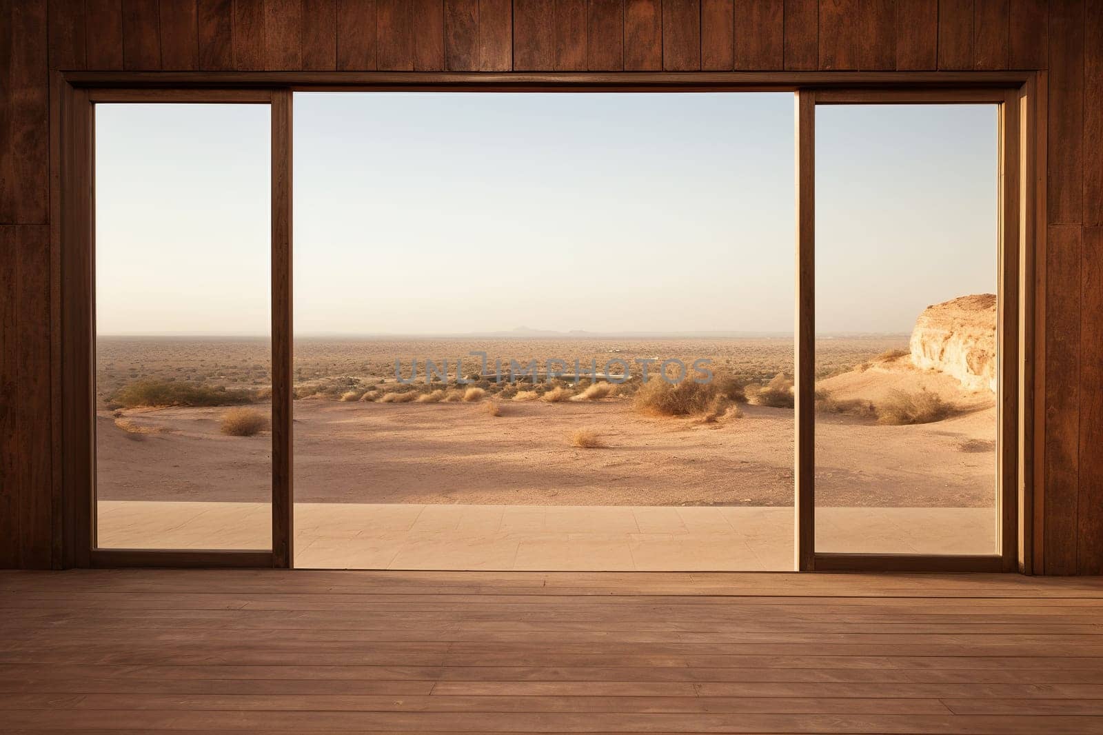 An open door leading to a sunny desert.