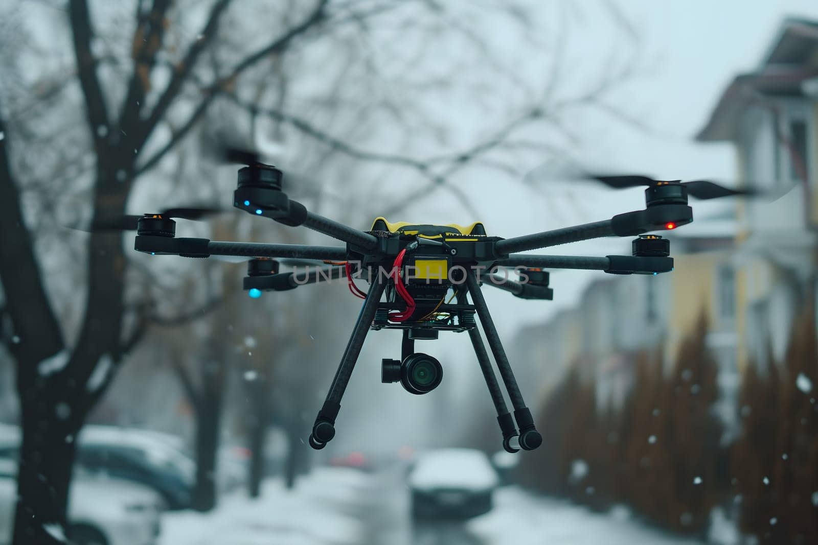 copter drone over street at winter day by z1b