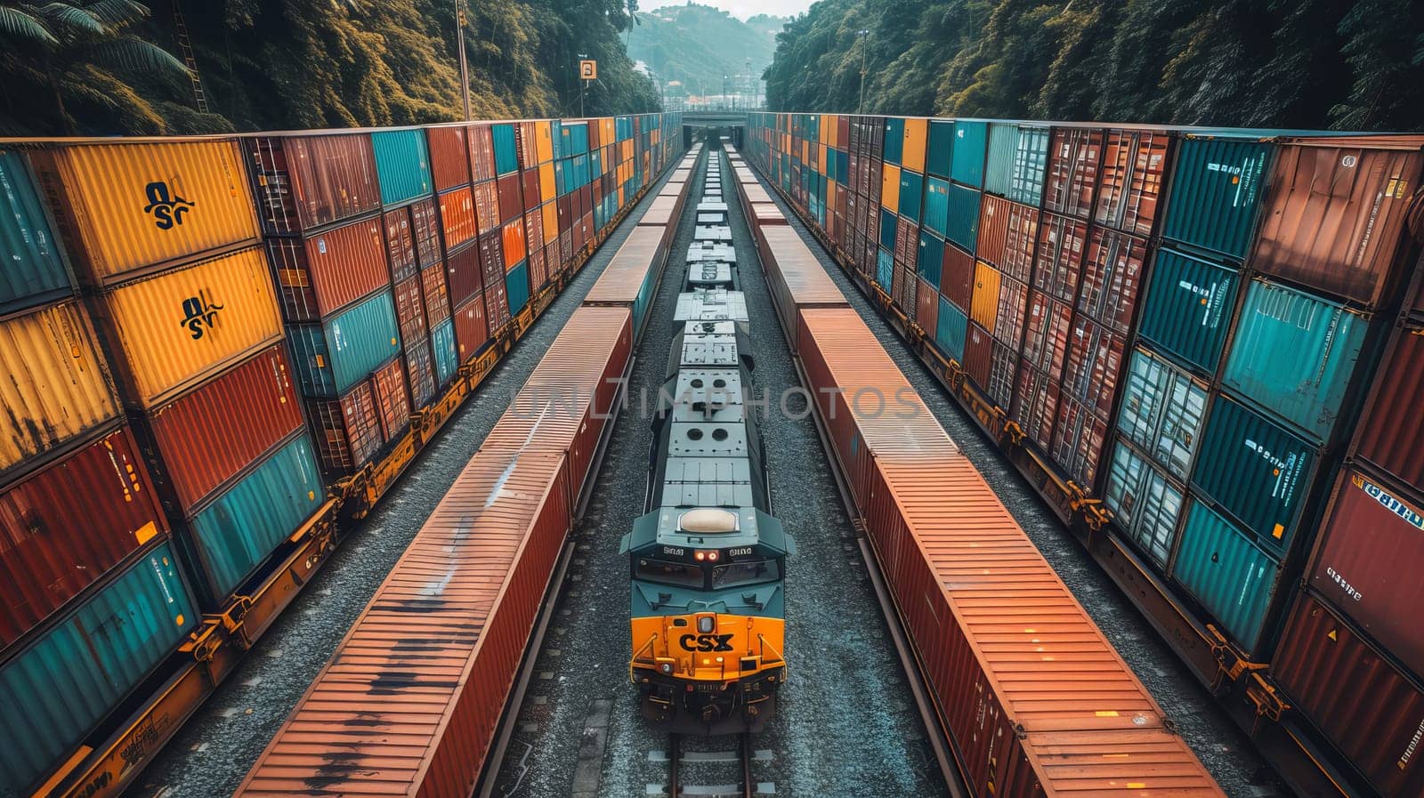 Business logistics concept of Container Cargo freight trains for air cargo trucking, rail transportation, and shipping online goods worldwide by Andrei_01