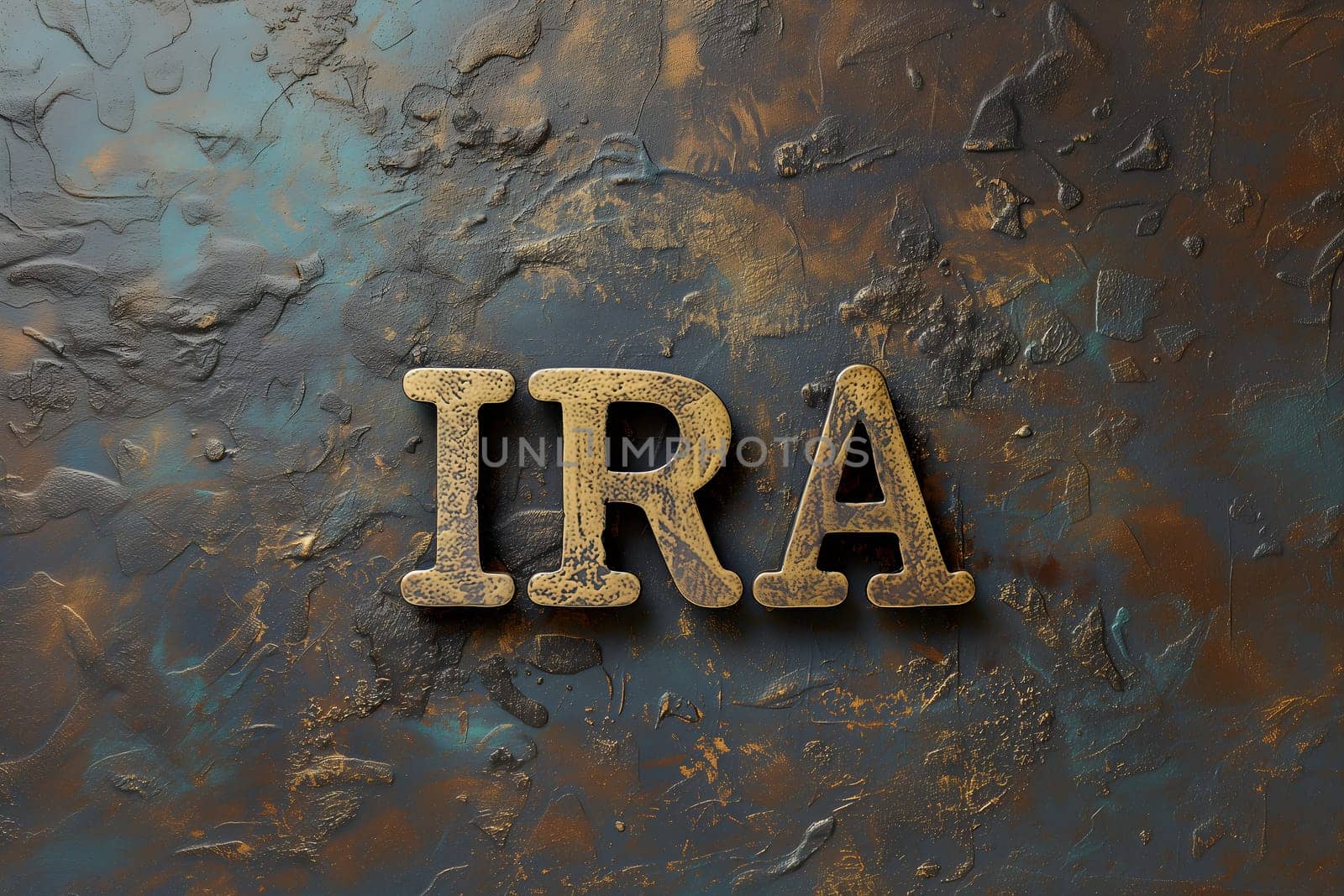 Word IRA for Individual retirement account on shabby background. Neural network generated image. Not based on any actual person or scene.